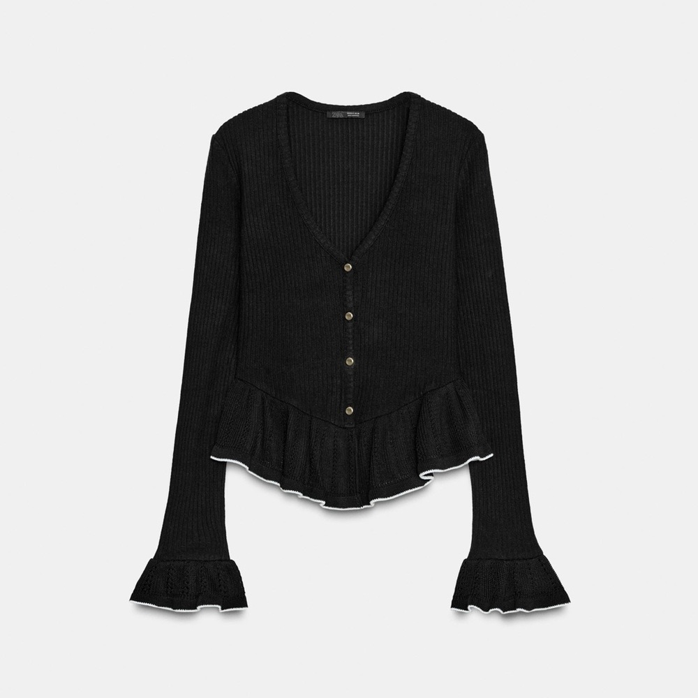 ZARA Soft Ruffled Cardigan in Black